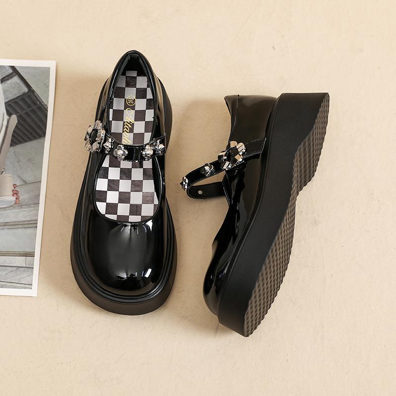 Flower Buckle Mary Jane Muffin Single Shoe Style College Platform Small Leather Shoes Women