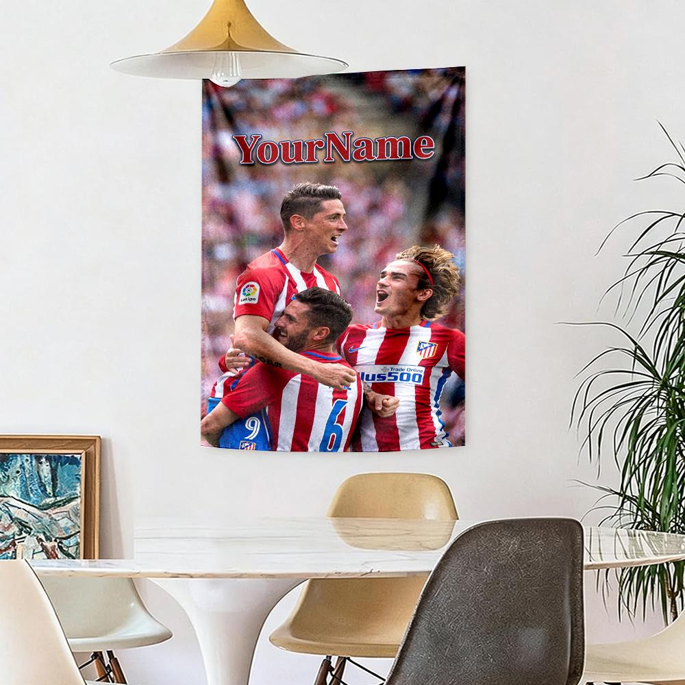 Atletico Madrid Benutzerdefinierte Wanddekoration mit Ihrem Namen Wandteppich Kunst Für Haustiermemorial Geburtstag Hochzeitsfeier Hintergrund Familien Geschenk
