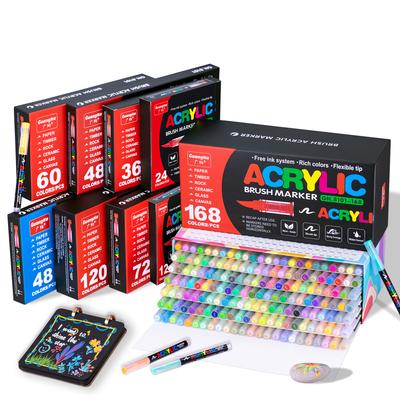 Acrylmarker Pinselspitze 12/24/36/72 Farben Direkte Tinte Wasserfest Flexible Spitze Kunststifte Für Felsmalerei Holz Stoff Ei