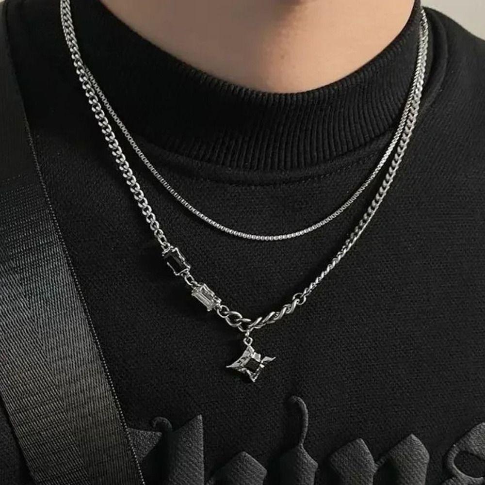 Alloy Double Link Chains Necklace Black Star Stacking  Necklace Charm Choker Necklaces  Women