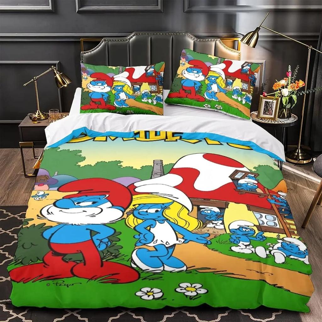 Cartoons 2/3Piece Smurfs- Bedding Set Duvet Cover Pillowcase Adult Boy Bedroom Decoration Children Gift Single Double Large Size