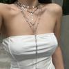 Sexy Fringed Metal Sequined Long Necklace, Simple Imitation Pearl Single-Layer Y-Shaped Necklace