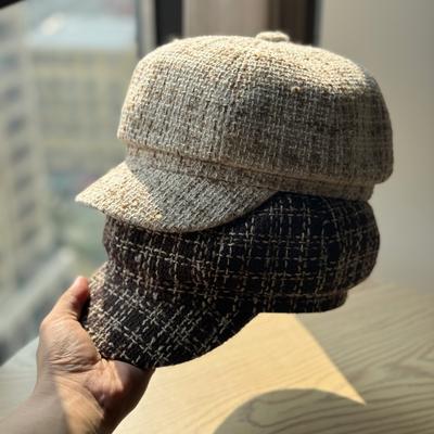 Small Fragrant Style Octagonal Hat for Women In Autumn and Winter Fashionable and Versatile Small Beret Temperament Newsboy Painter Hat