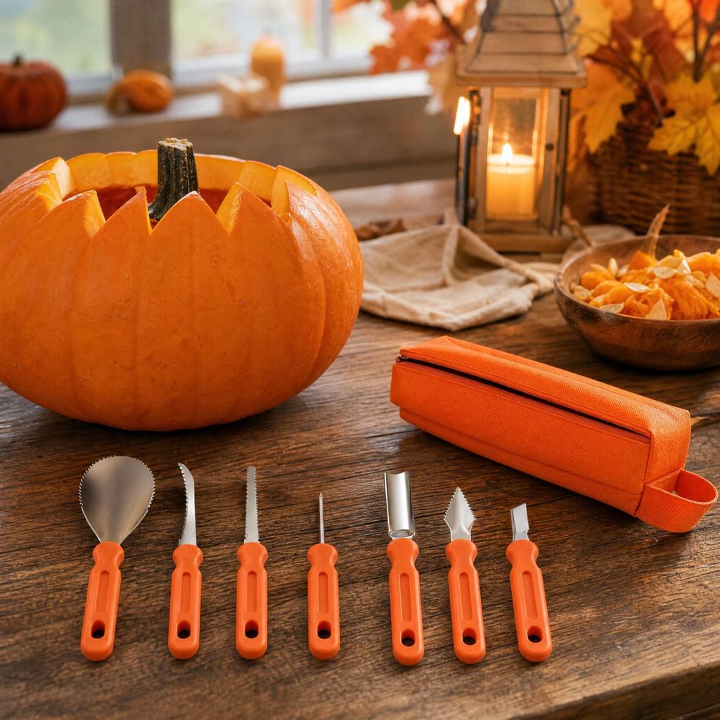 Halloween Kürbis schnitz Set, 7-teiliges Kürbisschnitzwerkzeug Set für Halloween Dekorationen