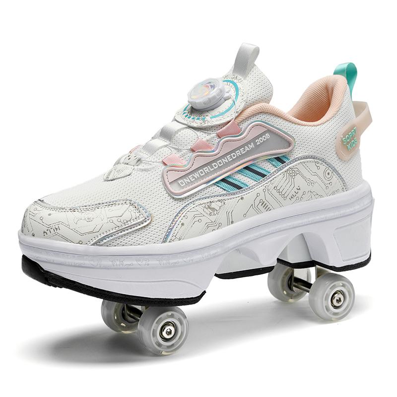 

New Double-Row Four-Wheel Roller Skating Shoes Dual-Use Roller Shoes Men Women Sneakers Sport Dog walking training running shoes 33Foot length21.5cm