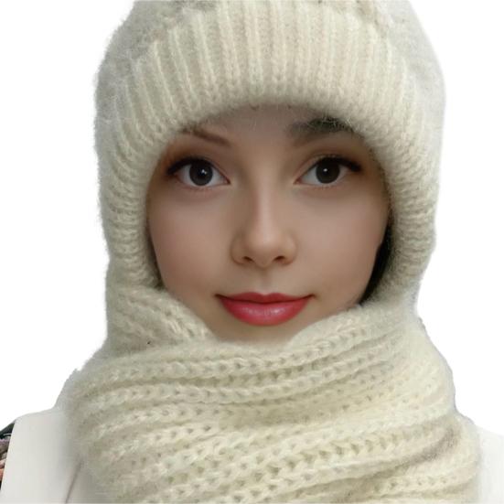 

Integrated Scarf Hat Solid Color Design Elastic Comfortable Thermal Winter Headwear Cold Weather Accessories