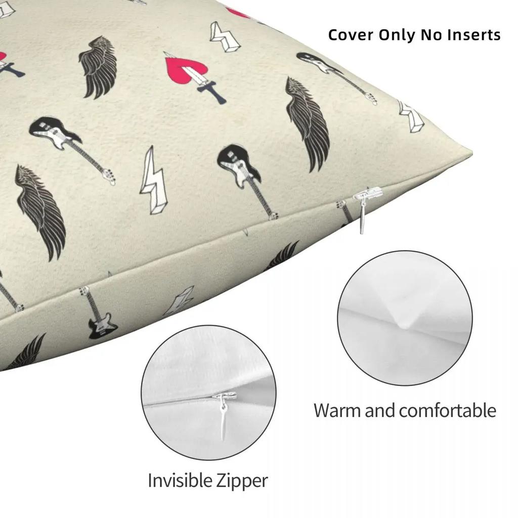 Skull Rock Music Grunge Pattern Pillowcase Polyester Cushion Cover Decorative Pillow Case Cover Home Square