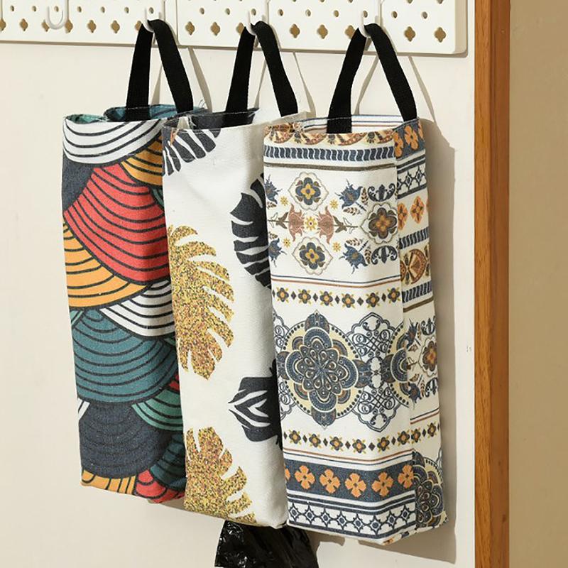 Waste Bag Container Garbage Bag Holder Wall Hanging Large Capacity Pull Type Canvas Multipurpose Grocery Kitchen Supplies