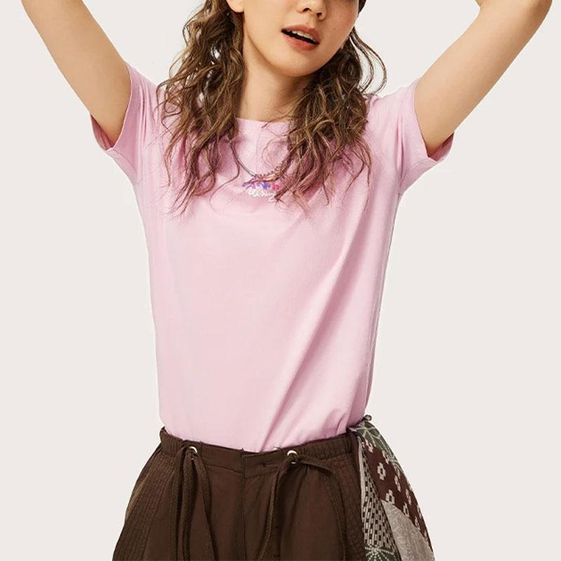 Li Ning Chinese Culture Series Printed Casual Slim Fit Short Sleeve T-Shirt Women T-Shirt Flower-Branch-Pink AHSU330-3