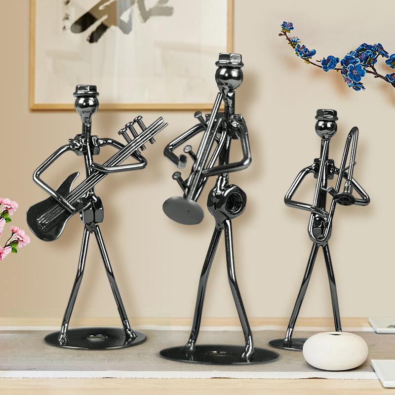 8Pcs Musician Guitar Player Metal Statue Musical Instrument Iron Art Collectible Figurine Home Cafe Office Book Shelf Room Decor