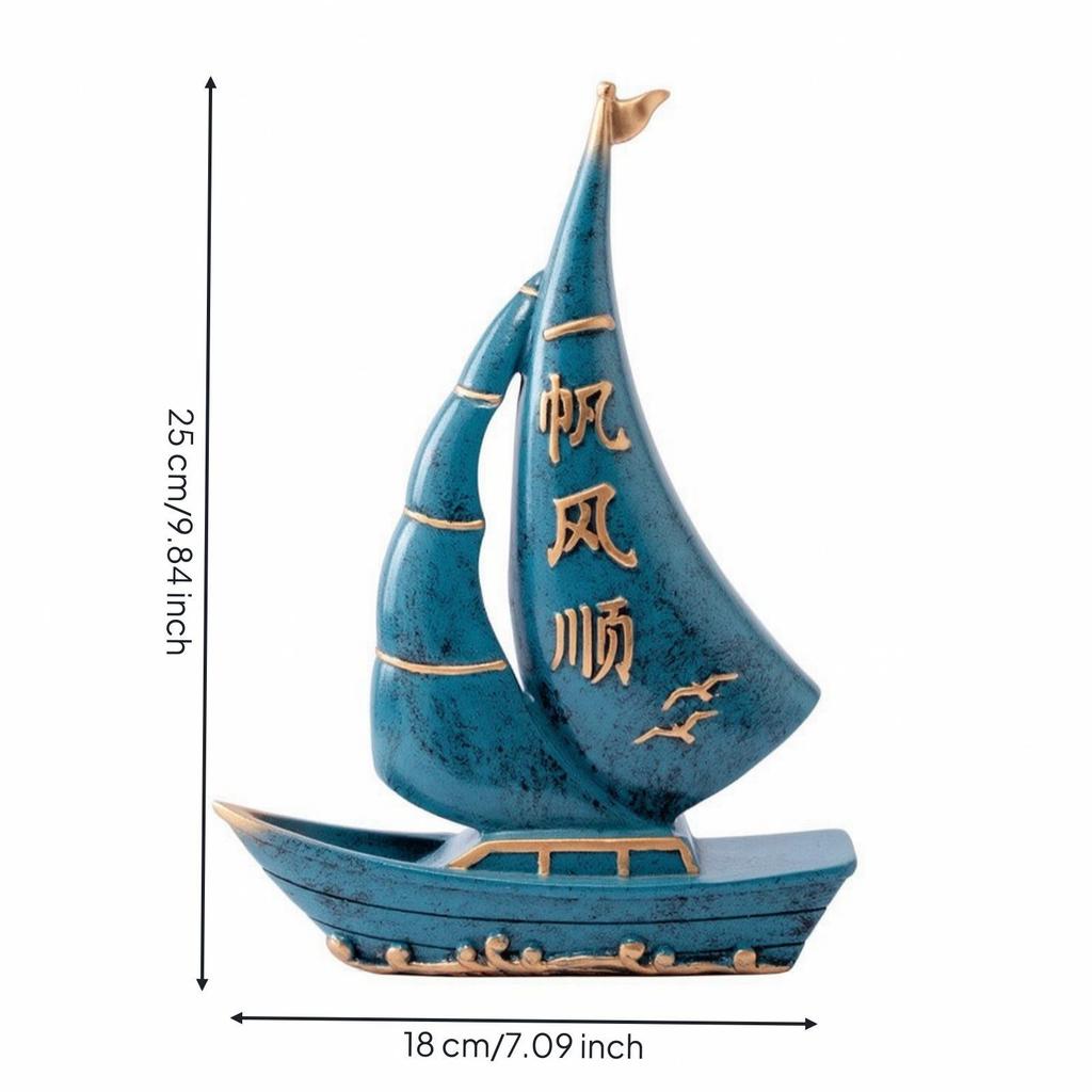 Decorative Sailing Ship Ornament | Nautical, Resin Sailboat Sculpture, for Entryway Table S