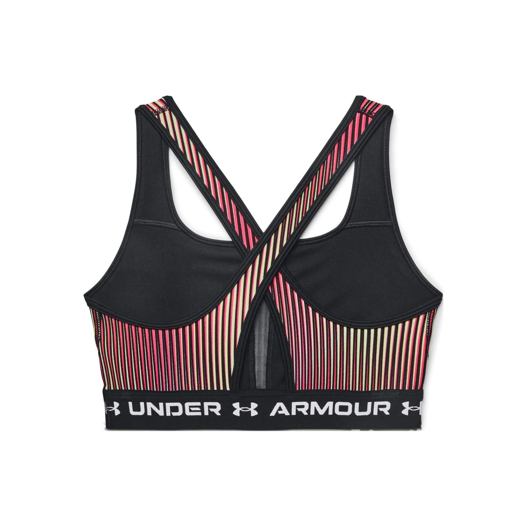 Under Armour Спортивный бюстгальтер в полоску с буквенным принтом U-образной формы — фото 2