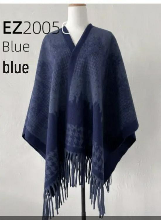 Trendy Imitation Cashmere Houndstooth Plaid Cape Scarf with Tassels for Autumn/Winter