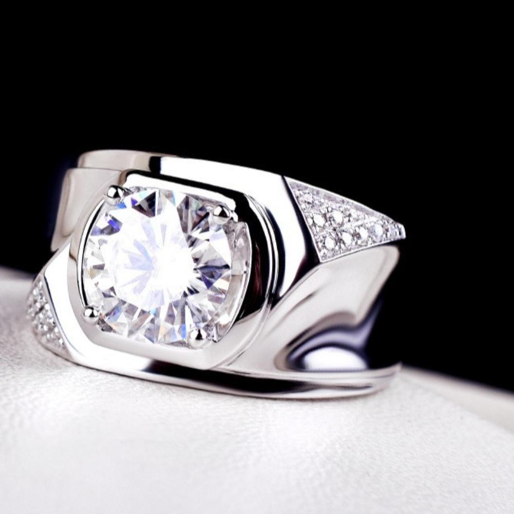 Platinum PT950 Coated Diamond Ring Stylish Business Men Wedding Band Elegant Design