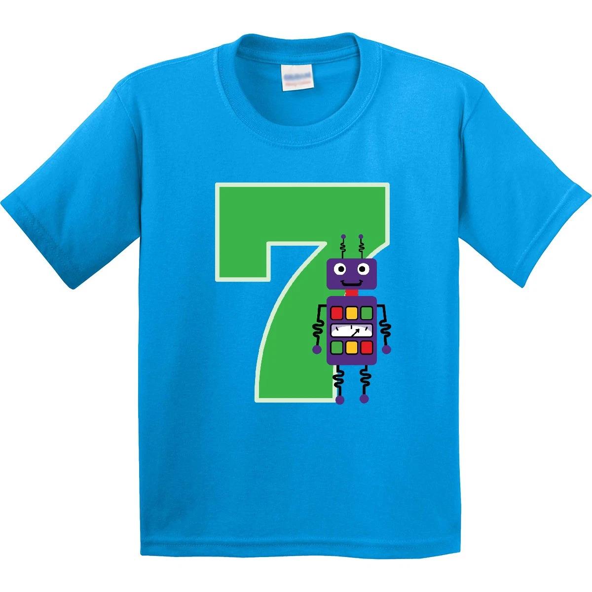 Inktastic 7th Birthday Robot Boys Robotics Youth kids boys T-Shirt Happy Im 7 Year Old Tee 130