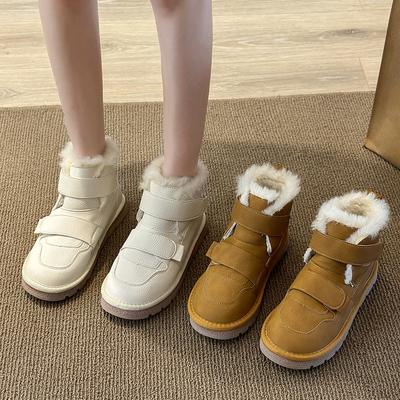 Snow Boots Women's Autumn and Winter New Suede Thick-soled Velcro Piled Thickened Warm Round-head Fluffy Short Boots