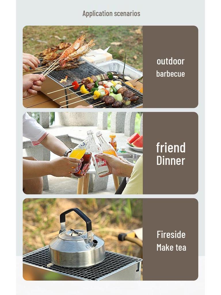 Tragbarer Holzkohlegrill: Outdoor Camping Tischkocher zum Braten von Fleisch & Spießen