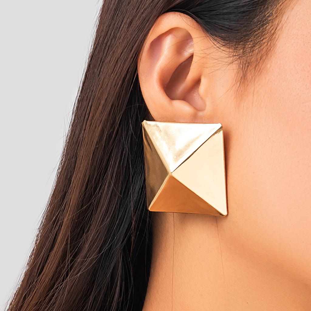 IngeSight.Z Creative Gold Color 3D Geometric Stud Earrings for Women Men Vintage Wedding Party Jewelry 2025 Valentine Day Gift