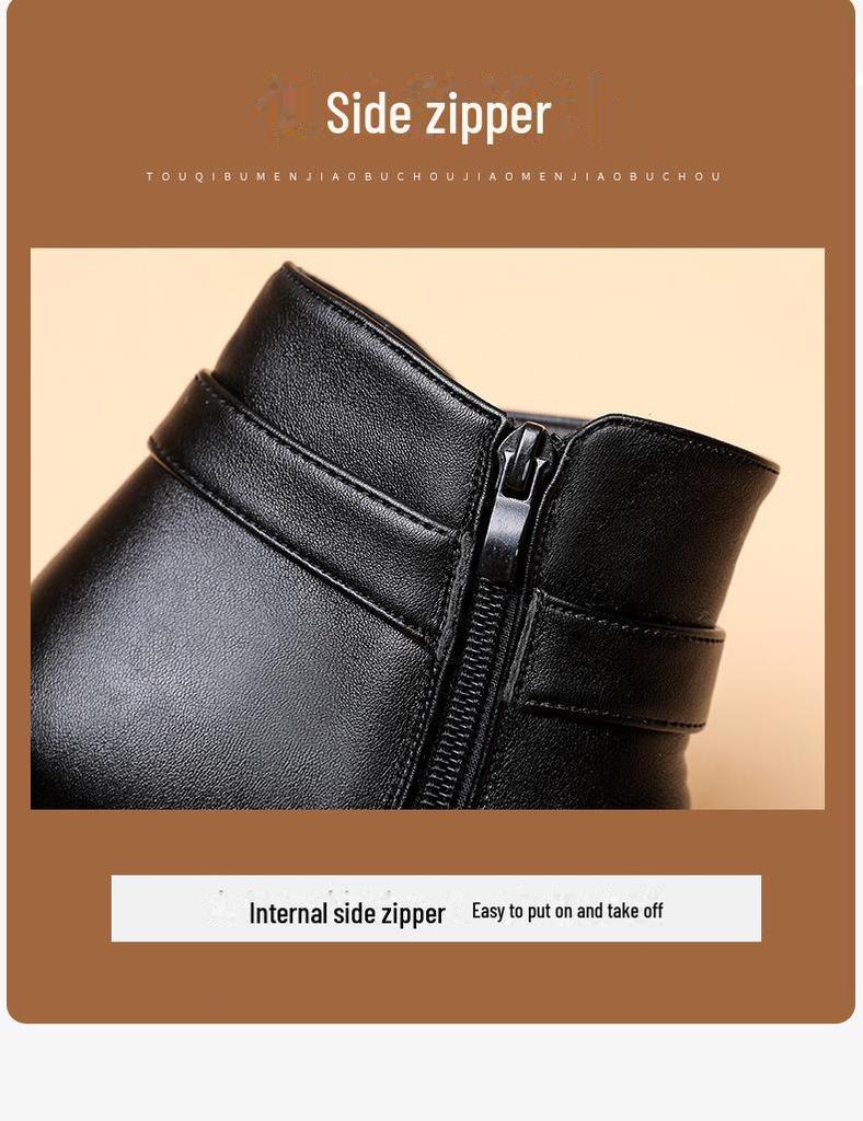 Γυναικείες Βελούδινες Μπότες Μικρού Μήκους από Βαμβάκι με Αντιολισθητική Σόλα για Μεσήλικες και Ηλικιωμένες - Ζεστά Χειμερινά Δερμάτινα Παπούτσια για Μαμάδες και Γιαγιάδες