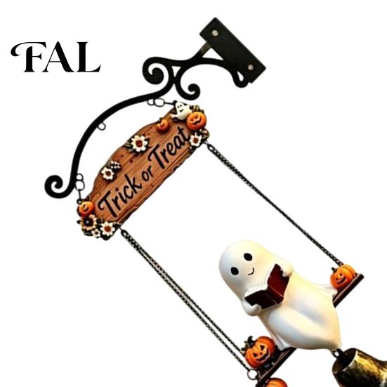 Rustikales Wandmontiertes Glöckchen Geister-Windspiel Hängend, Halloween Veranda Hof Dekoration mit Harz Metallglocke, Außendekoration Vintage Bauernhaus Ornament für