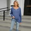 Women's Solid Color Crinkled Brushed Cutout Loose Long Sleeve T-shirt  Fall Winter Casual Tops Leisure Export