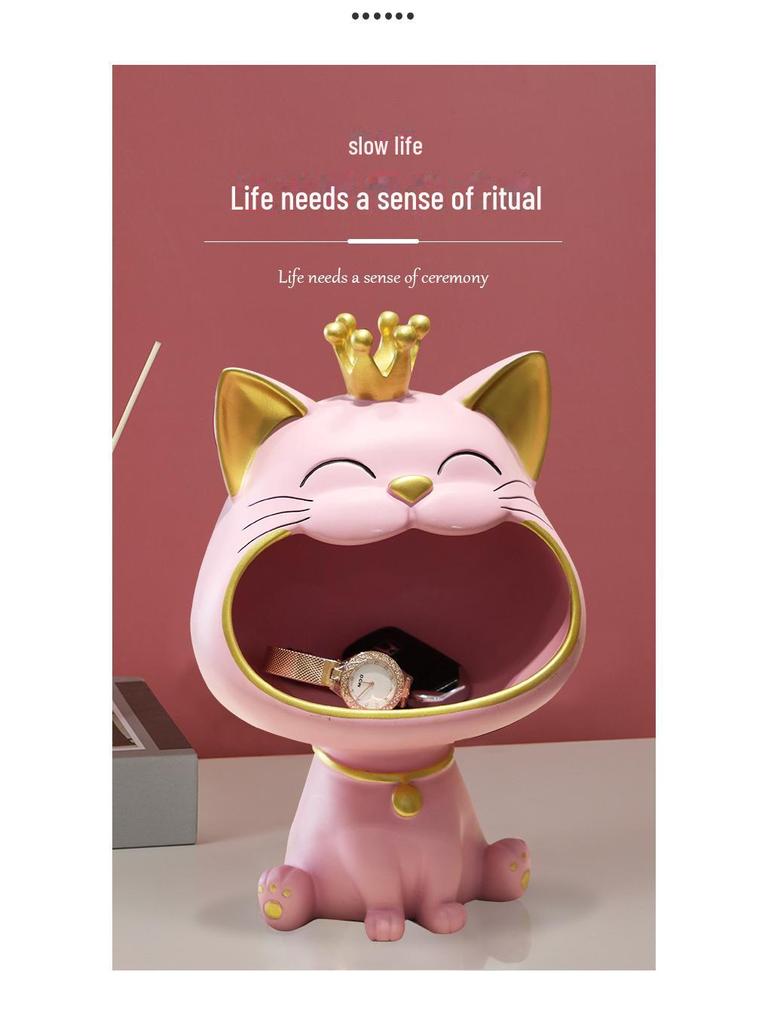 Luxuriöses Glückskatzen-Ornament aus Kunstharz zur Schlüsselaufbewahrung und Dekoration
