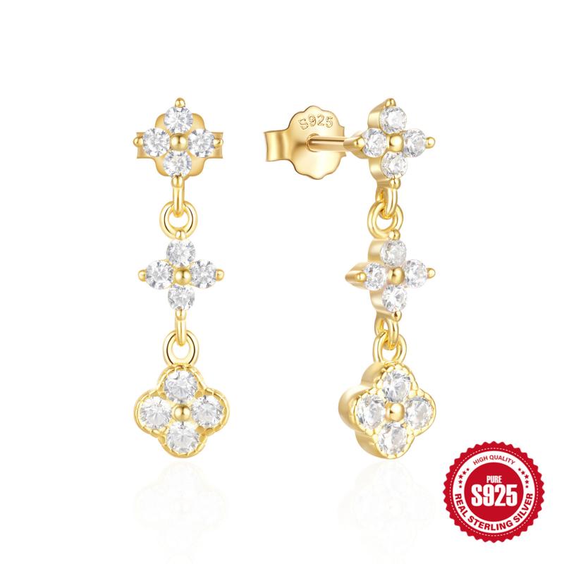 S925 sterling silver petal studded diamond chain tassel slimming earrings earrings ear line 1.25CM