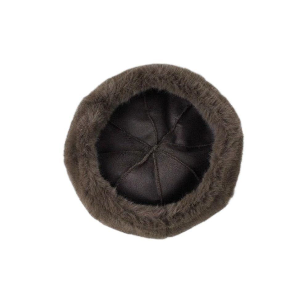 Elegant Vintage Beret Hat Solid Color Fluffy Texture Fur Beret Cap Warm Octagonal Hat for Winter Season