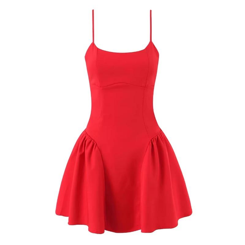 New sexy square collar red waist suspender dress short princess dress tide