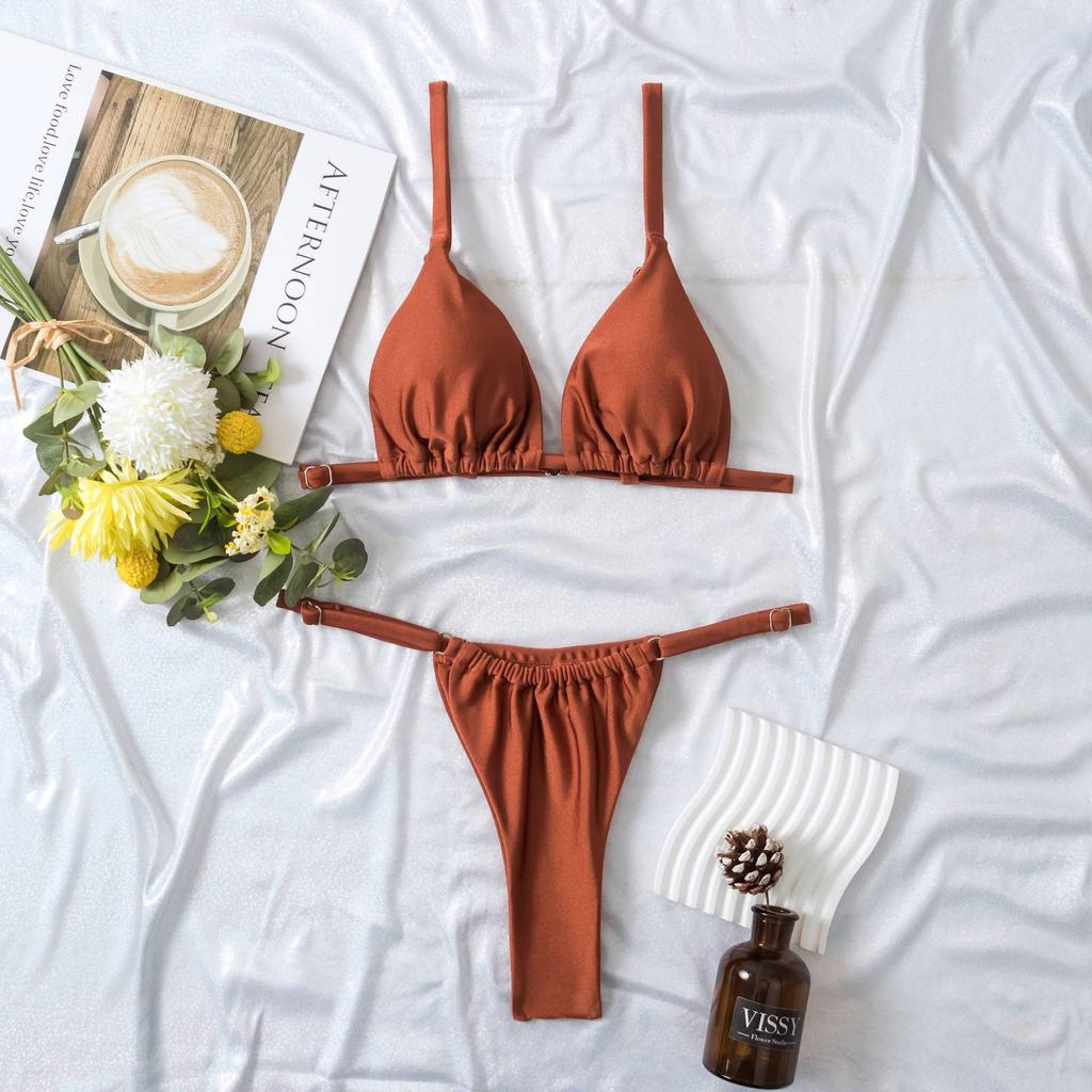 Costum de baie pentru femei, fără mâneci, mozaic triunghi, cu bretele din spate, seturi de bikini din două piese