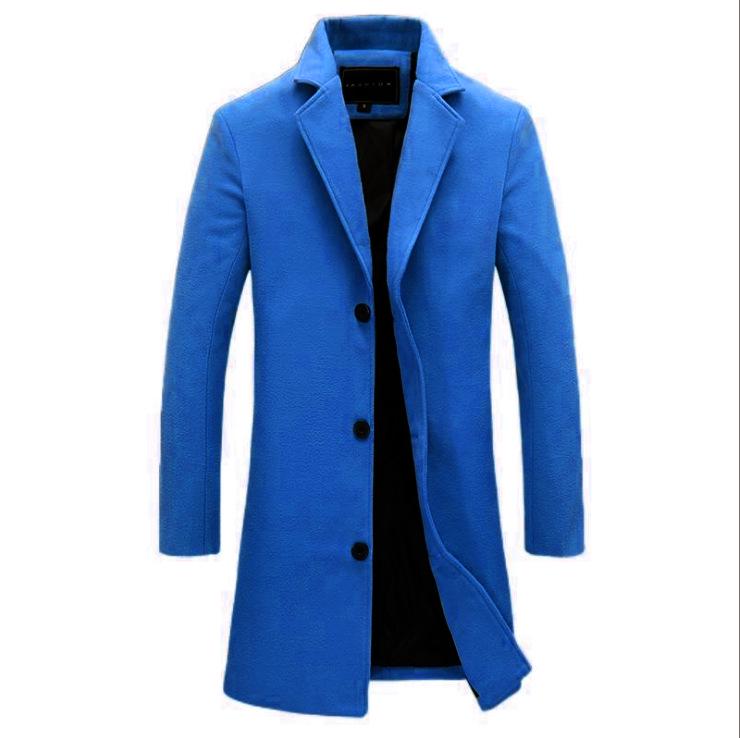 2024 Men's Solid Color Single-Breasted Wool Trench Coat