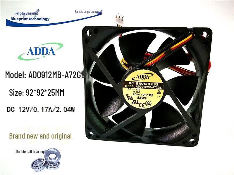 

AD0912MB-A72GL 9CM Double Ball Bearing 12V 0.17A Chassis Cooling Fan DC 2.1 female plug