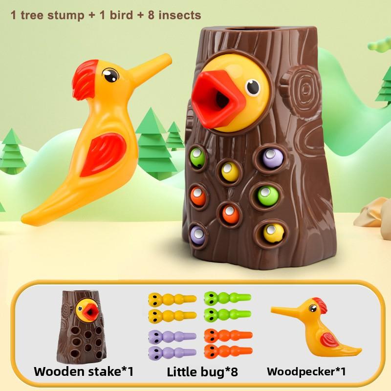 Montessori Educational Toys for Children Woodpecker Catch Worms Toy Toddler Kids Magnetic Games for Babi Development Busy Board