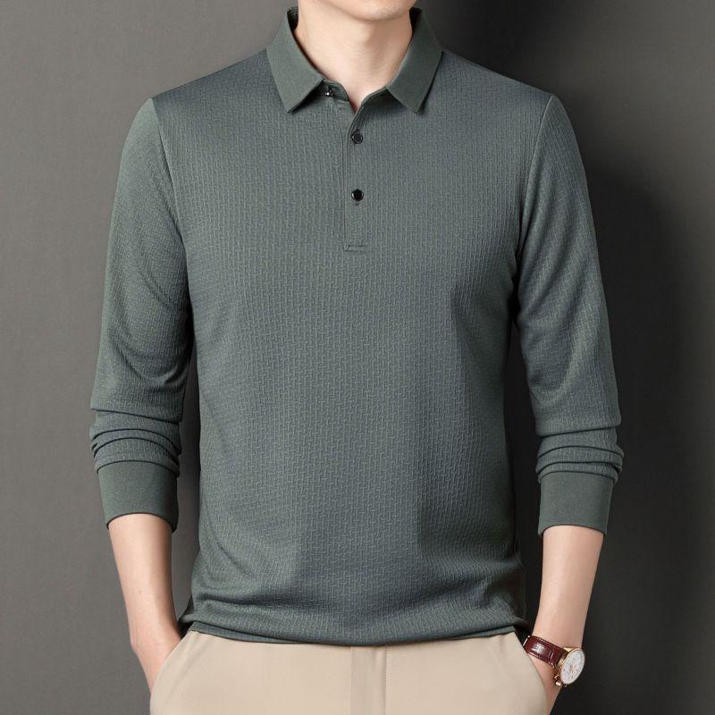 Jacquard Long Sleeve T-shirt Men's Autumn New Men's Solid Color Business Casual Polo Shirt