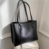 MIDOS Simple Leather-Look Tote Bag, Korean Style, with Interior Pocket, Black, for Commuting, Natural PU Leather, Women's Utility, Stylish,