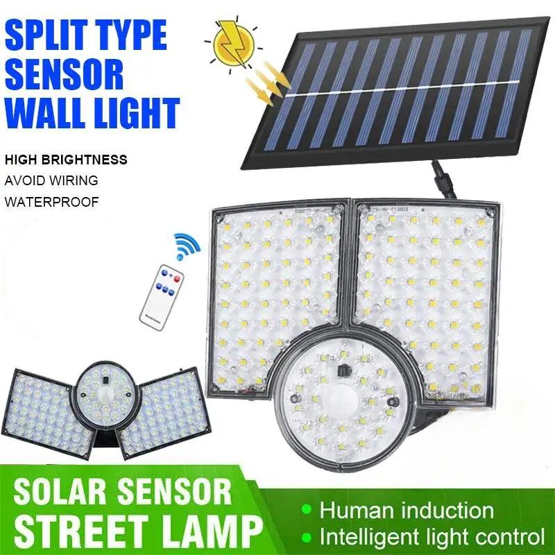 3000LM Household Intelligent Infrared Sensor Waterproof Solar Street Lamp Country Solar Three-Head Wall Lamp Split Garden Lamp