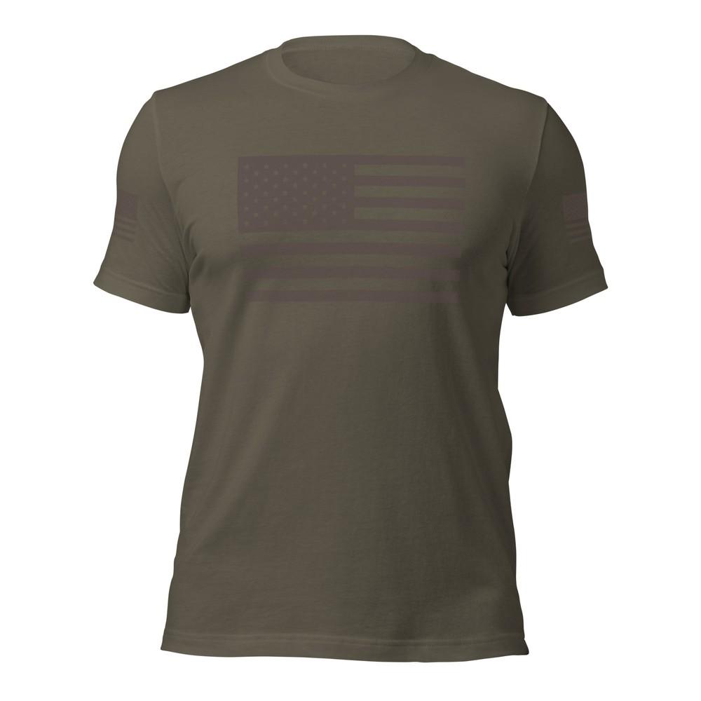 USA FLAG PATRIOT T-Shirt Army Green Hard Tee Chest and Right Sleeve Logo XS-5XL Unisex T-Shirt M
