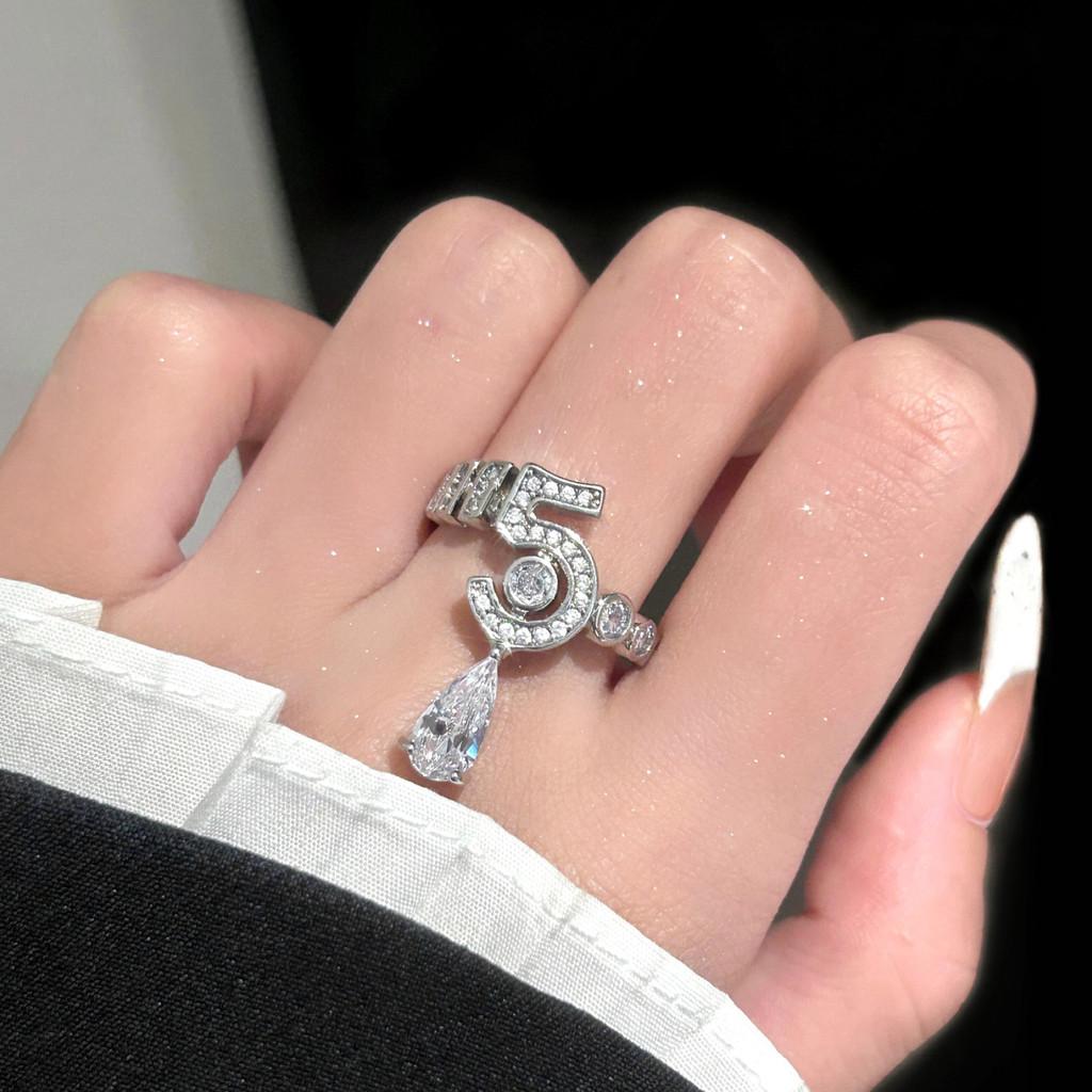 Copper Zircon Number Open Ring For Women Fashionable Casual Hand Jewelry