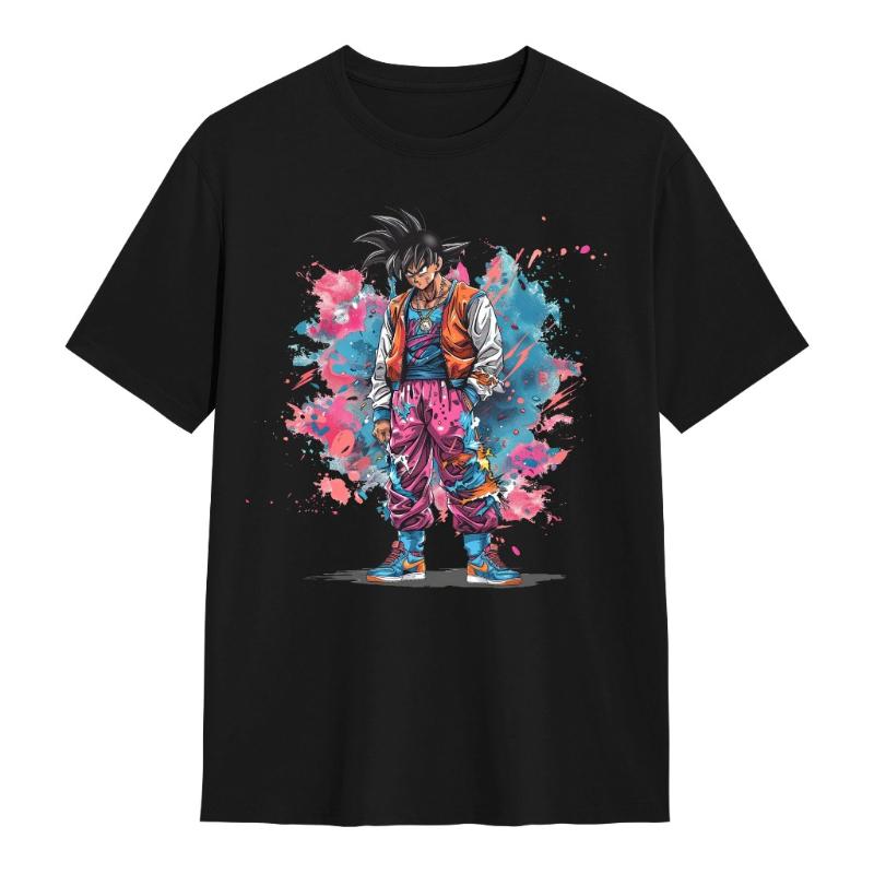 Japanese Animation Dragon Ball Short-sleeved Super Saiyan Wukong Summer New Retro Fashion Men's and Women's Streetwear