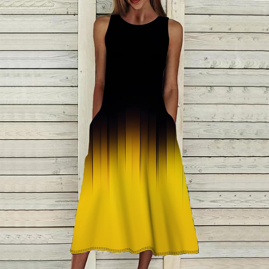 

Літня модна сексуальна сукня без рукавів, м’яка повсякденна сукня з 3D-градієнтним принтом, без рукавів, літня сукня на підтяжках 6XL жовтий