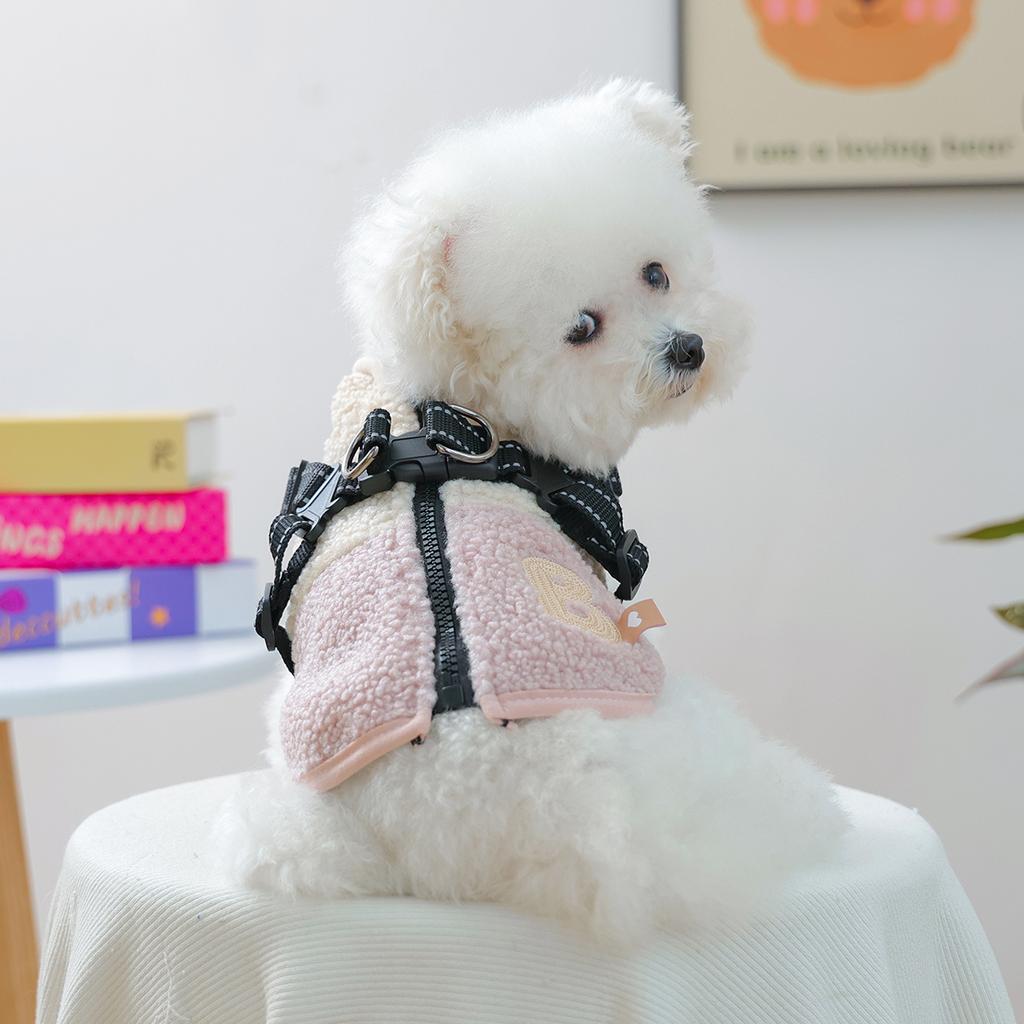 1-piece Pet Clothes, Dogs, Cats, Autumn and Winter Fleece Thickened Warm Vest, Pink and White Splicing Sleeveless Zipper Clothes