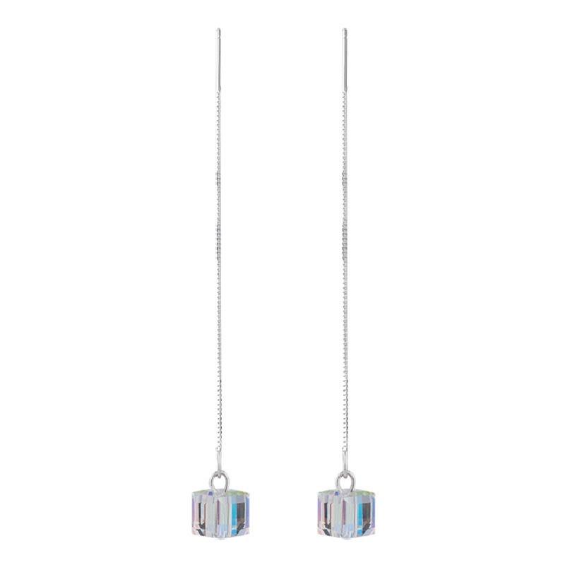 1Pair S925 Silver Needle Acrylic Square Earrings Line Tassel Chain Drop Earring Women's Ear Line Straight Jewelry Gifts