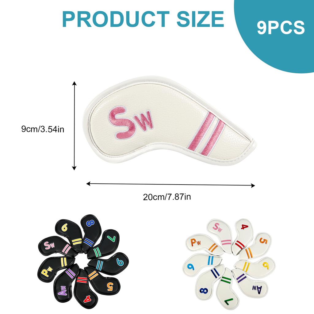 9Pcs PU Leather Golfs Iron Headcover Thick Synthetic Watertight Golfs Iron Head Cover Club Headcover Fit Most Brand