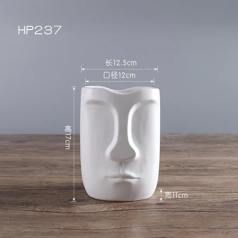 Nordic Minimalist Ceramic Abstract Vase Black and White Human Face Creative Display Room Figue Head Shape Tabletop Vase