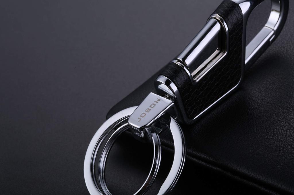 Zinc Alloy and Black Leather Keychain Set with Two Keychains Box [AIXUAN] (Gift Included) (Type 1)