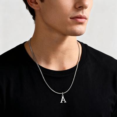 Vnox Stainless Steel Letter A-Z Initial Necklace for Men Women, 1.5mm Wide 45/50/55/60cm Silver Color Alphabet Chain Collar Gift