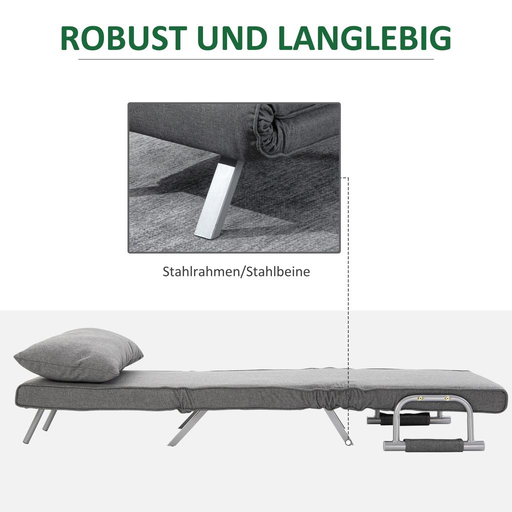 3 In 1 Sleeper Sofa Bed Function, Adjustable Backrest, Cushion, Guest Bed Linen Look, Folding Chair for Living Room Bedroom 65 X 69 X 80 Cm Light Grey