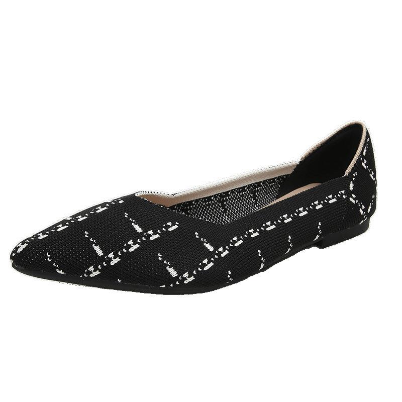 Fliegende gewebte Damen-Einzelschuhe neuer Frühling spitzgestrickte Schuhe flacher Boden flacher Ausschnitt bequeme Doudou-Schuhe große Größe Damenschuhe