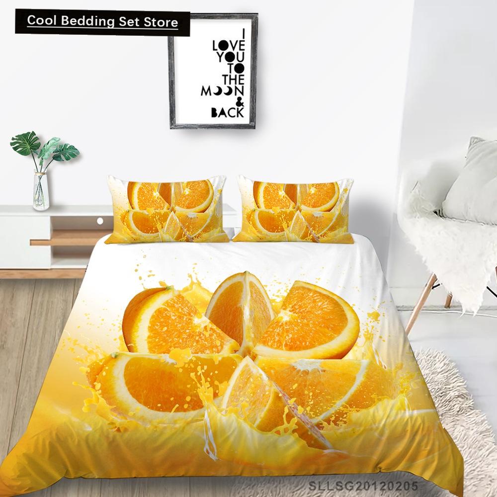Kids Orange Duvet Cover King Queen Fruit Tangerine Bedding Set Tropical Botanical Comforter Cover 2/3pcs Polyester Quilt Cover