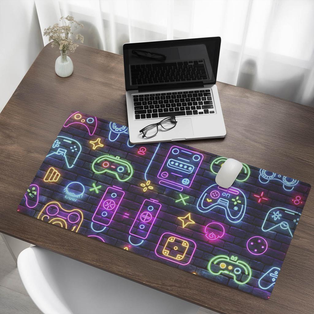 Protective Desk Mat with Neon Game Controllers Graphic 100X50 Cm